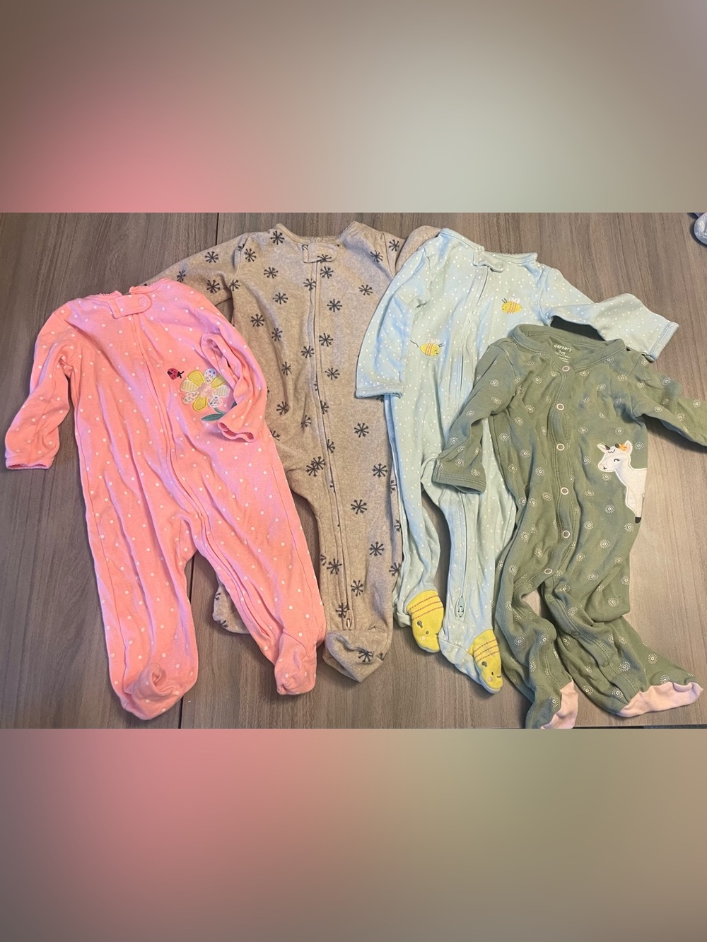 Baby Girl 9 Months Sleep & Play Pajama Bundle (4 Pairs) Footed Sleepers